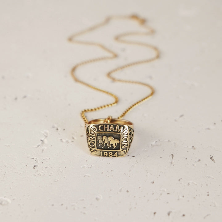 Men's Champions Ring & Necklace Gold Ten Virtues